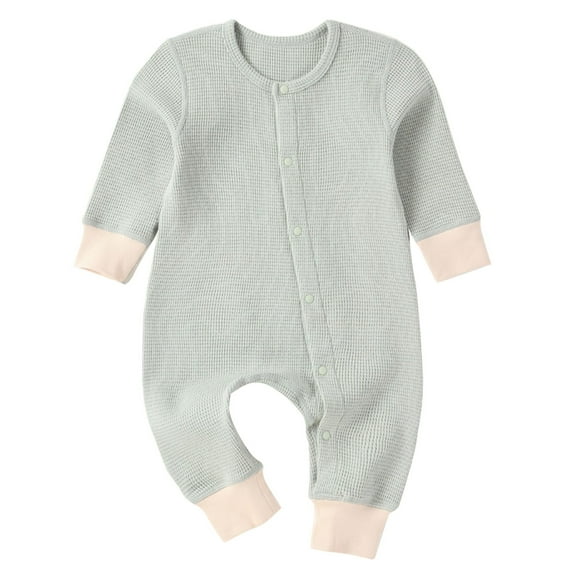 NOKIO Baby Boy Sunsuit Baby Boys Girls Romper Long Sleeve Wrap Feet Autumn Winter Solid Color Button Suit Baby Onesie Cute Boys' Bodysuit With Reversible Design