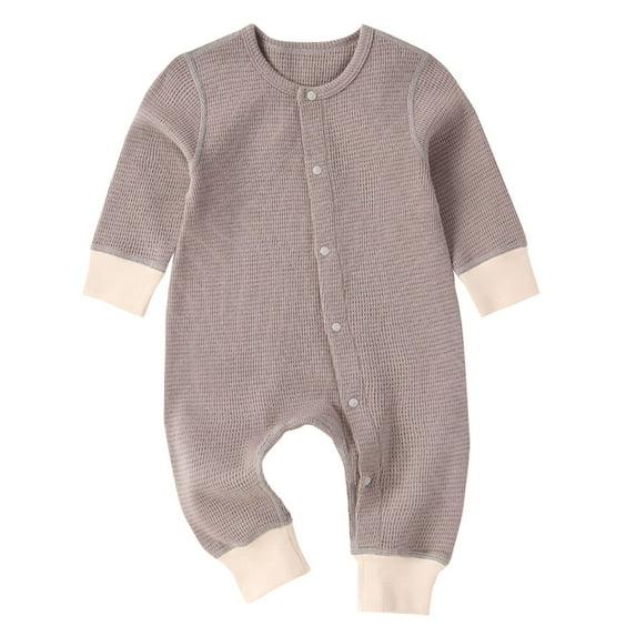 NOKIO Baby Boy Sunsuit Baby Boys Girls Romper Long Sleeve Wrap Feet Autumn Winter Solid Color Button Suit Baby Onesie Cute Boys' Bodysuit With Reversible Design