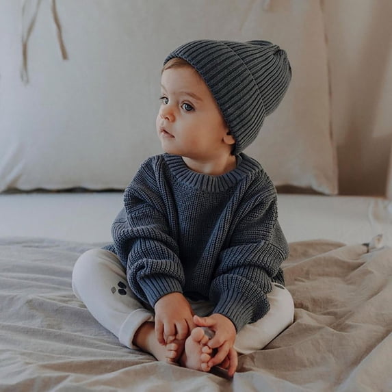 NOKIO Baby Girl Boy Toddler Knit Sweater Cute Round Neck Long Sleeve Blouse Pullover Oversized Sweatshirt Warm Kids Tops Toddler Long Sleeve Crew Neck Solid Knit Sweater Winter Clothes