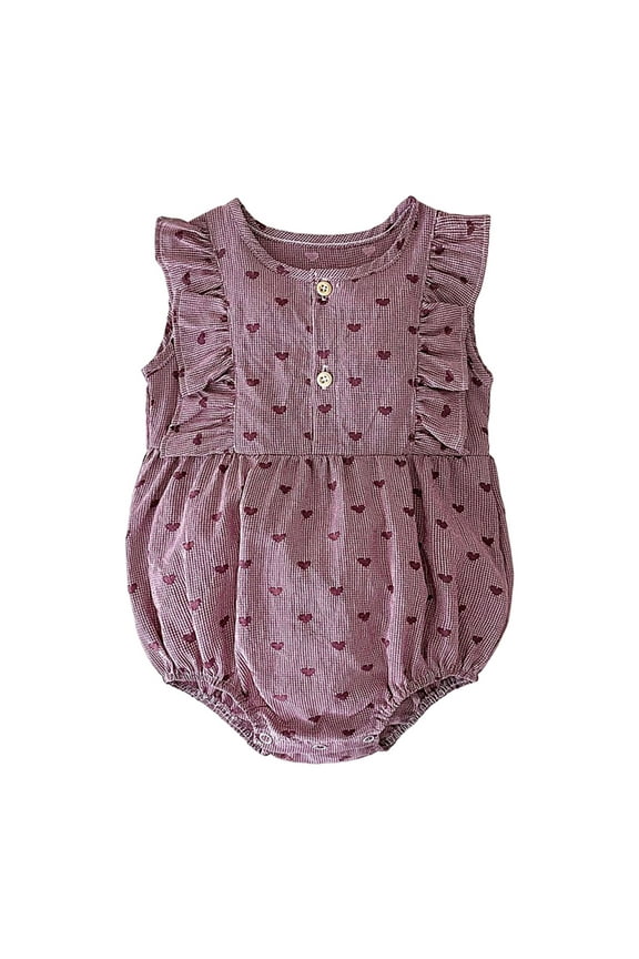 Baby Girl Cute Short Sleeve Ruffle Romper, Lace Romper Baby Girl Girls Sleeveless Heart Prints Ruffle Romper Bodysuits Jumpsuit Clothes Baby Holiday Sleepwear