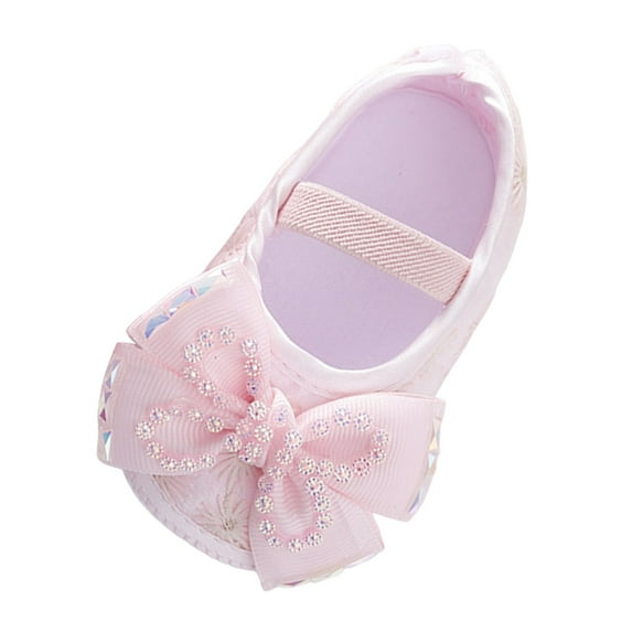 NOKIO Baby Girl Dress Shoes Kids PRE-Walking Mary Jane with Bowknot Floral Lightweight Anti-Slip Princess Flat Toddler Baby Fashion Soft Sole Shoes Pearl Dress Flower Princess Shoes
