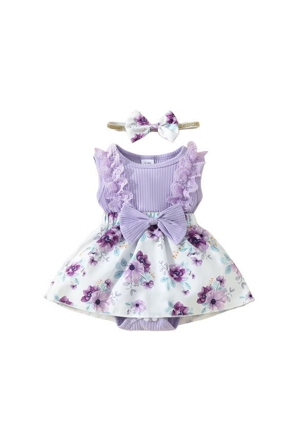 Baby Rompers With Bow Embellishments, Baby Rompers, Baby Girls Sleeveless Lace Triangle Dress Rompers 0-1 Year Old Baby Flower Bow Dress Rompers With Headband