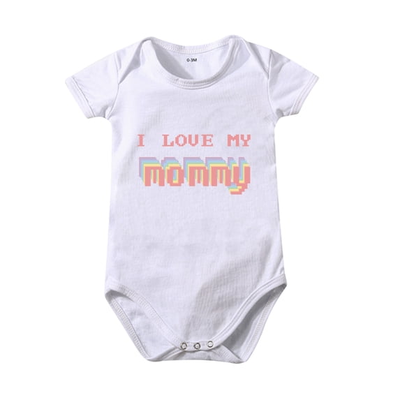 NOKIO Baby Short Sleeve Bodysuit Boys And Girls Cartoon Color Printing I LOVE MY MOM Print Short Sleev Crawl Romper Summer Solid Color 0 To 24 Months Kids Toddler Comfortable Short Sleeve Jumpsuit
