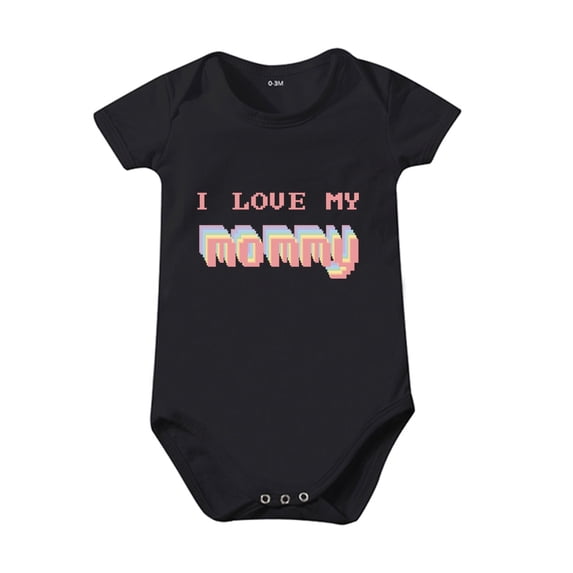NOKIO Baby Short Sleeve Bodysuit Boys And Girls Cartoon Color Printing I LOVE MY MOM Print Short Sleev Crawl Romper Summer Solid Color 0 To 24 Months Kids Toddler Comfortable Short Sleeve Jumpsuit