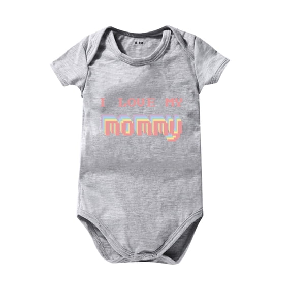NOKIO Baby Short Sleeve Bodysuit Boys And Girls Cartoon Color Printing I LOVE MY MOM Print Short Sleev Crawl Romper Summer Solid Color 0 To 24 Months Kids Toddler Comfortable Short Sleeve Jumpsuit