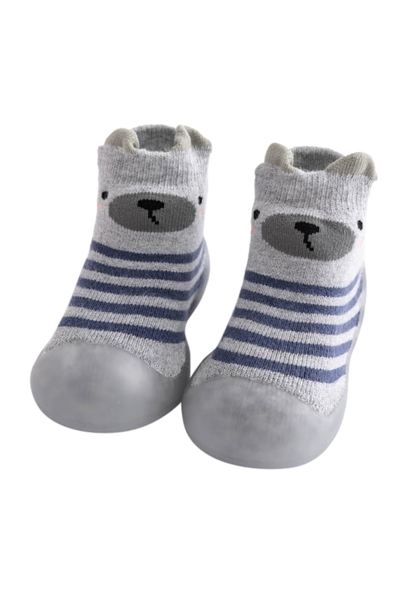 Baby Sock Shoes Toddler Cartoon Rubber Sole Non-Skid Indoor Floor Slipper for Kids Boys Girls First Walking Baby Boys Girls Solid Warm Knit Soft Sole Rubber Shoes Slipper Stocking Soft Shoes