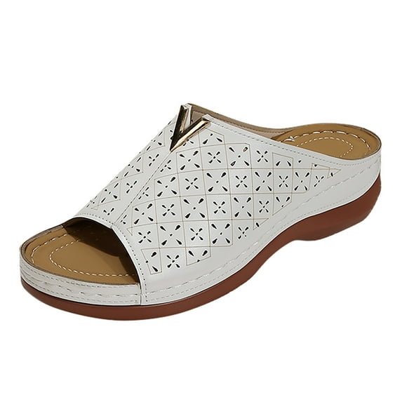 NOKIO Beach Slippers for Women Fashion Summer Solid Wedges Breathable Slip On Open Toe Sandals Beach Shoes