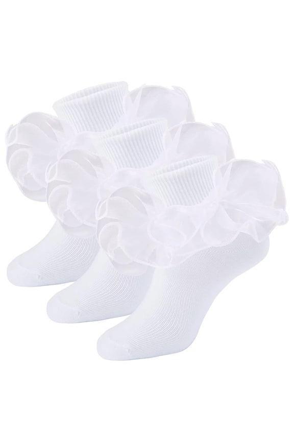 Big Girls Lace Ruffled Comfy Ruffle Socks Girls Ruffle Socks Big Double Lace Turn Cuff Dress Socks Cute Lace Socks for Toddler and Kids 3 Pairs