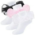thumbnail image 1 of NOKIO Big Girls Lace Ruffled Comfy Ruffle Socks Girls Ruffle Socks Big Double Lace Turn Cuff Dress Socks Cute Lace Socks for Toddler and Kids 3 Pairs, 1 of 5