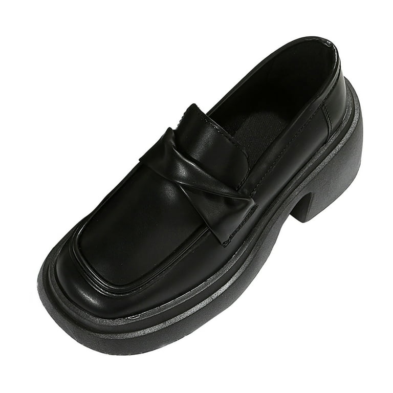 NOKIO Black Platform Chunky Loafers for Women Mary Jane Loafers