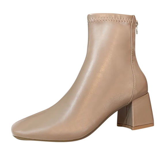 NOKIO Booties for Women Chun𝗄𝗒 Heel Ankle Booties Fashion Squa𝗋ed Toe Booties Block L𝗈w Heel Short Boot Casual Side Zipper Booties Ladies D𝗋essyB𝗈𝗈𝑡𝑠 for Daily and Work Wear