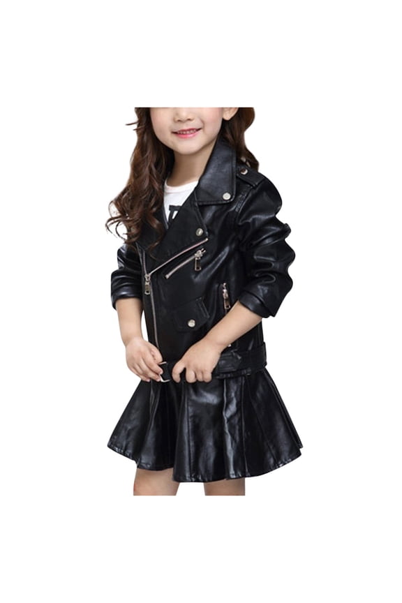 Boys Girls Fashion PU Leather Jacket Kids Zipper Coat Children Collar Motorcycle Faux Leather Coats Kids Bomber PU Soft Leather Jackets Boys Girls Faux Leather Jacket for Kids