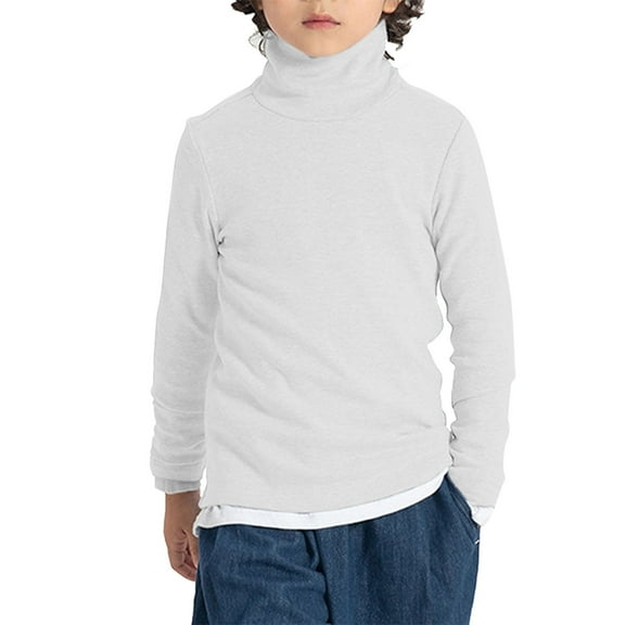 NOKIO Boys Girls Soft Cotton Long Sleeve Turtleneck Shirts Solid Color Autumn T-Shirt for Kids Girls' Spring And Autumn High Neck Solid Long Sleeve Round Neck Top, 1T-10 Years