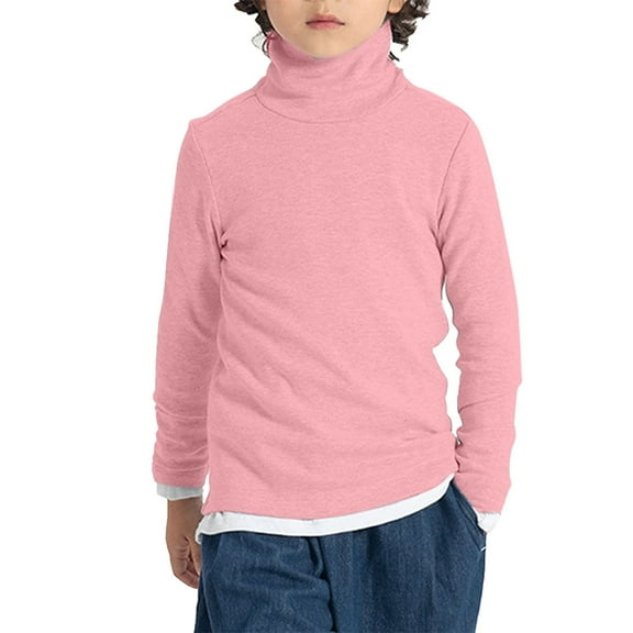 NOKIO Boys Girls Soft Cotton Long Sleeve Turtleneck Shirts Solid Color Autumn T-Shirt for Kids Girls' Spring And Autumn High Neck Solid Long Sleeve Round Neck Top, 1T-10 Years