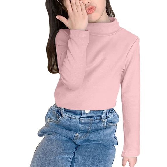 NOKIO Boys Girls Turtleneck Long Sleeve Soft Cotton Mock Neck Shirt Solid Color Basic Tee Tops, Girls Casual Tops Long Sleeve Turtleneck T-Shirt Basic Solid Color Blouse Outfit, Size 1T-9 Years