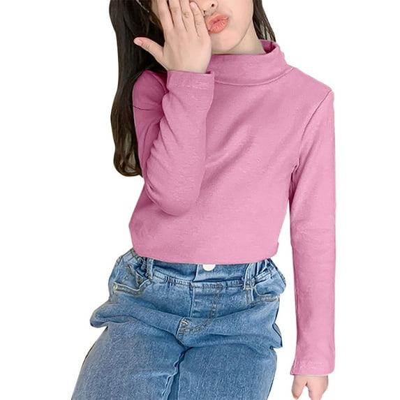 NOKIO Boys Girls Turtleneck Long Sleeve Soft Cotton Mock Neck Shirt Solid Color Basic Tee Tops, Girls Casual Tops Long Sleeve Turtleneck T-Shirt Basic Solid Color Blouse Outfit, Size 1T-9 Years