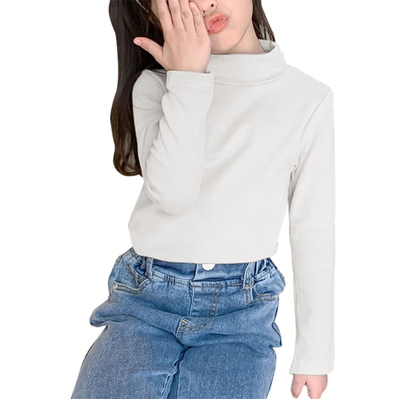 NOKIO Boys Girls Turtleneck Long Sleeve Soft Cotton Mock Neck Shirt Solid Color Basic Tee Tops, Girls Casual Tops Long Sleeve Turtleneck T-Shirt Basic Solid Color Blouse Outfit, Size 1T-9 Years