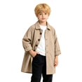thumbnail image 1 of NOKIO Boys Mid-Length Trench Coat Lapel Collar Button Down Windbreaker Lightweight Fall Winter School Outdoor Casual Daily Wear Cold Weather Wear, 1 of 4