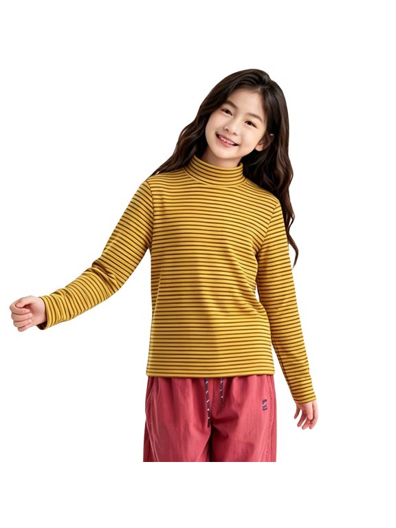 Boys Striped Turtleneck Layer Top Long Sleeve Mock Neck Undershirt Soft Stretchy Casual Shirt For Kids Thanksgiving Christmas Fall Winter Daily Wear