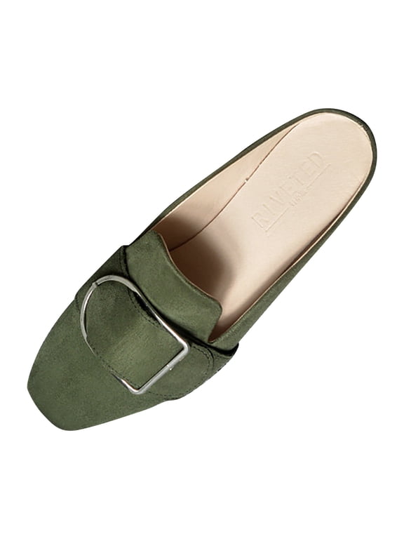 Buckle Flats Comfortable Slip on Women Mules Flats Shoes Backless Loafers Women's Spring And Autumn New Flat Square Head Casual Shoes Women'S Flat Mules