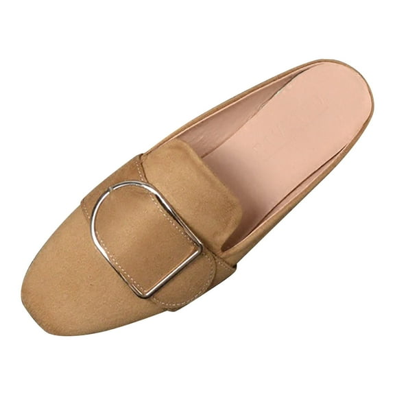 NOKIO Buckle Flats Comfortable Slip on Women Mules Flats Shoes Backless Loafers Women's Spring And Autumn New Flat Square Head Casual Shoes Women'S Flat Mules