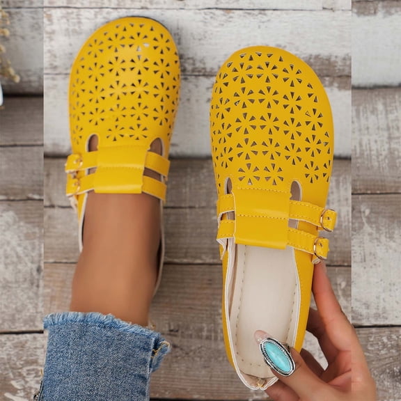 NOKIO Buckle Mules for Women Round Toe Backless Flat Mules Slides Mules Shoes Ladies Slip-on Loafers Fashion Ladies Sports Casual Shoes Ladies PU Breathable Shoes Comfortable Casual Shoes