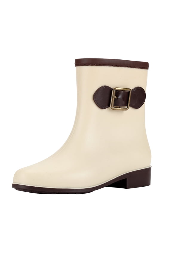 Buckle Rain B𝗈𝗈𝑡𝑠 for Women Fashion Wate𝗋proof Anti-S𝗅ip Shoes Round Toe Plastic L𝗈w Chun𝗄𝗒 Booties S𝗅ip On Mid Top Rain Shoe Comfortable Casual Water Shoes