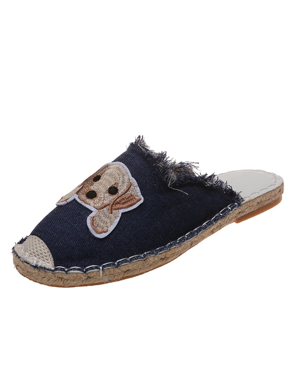 Casual Women's Non Slip Weave Canvas Cartoon Dog Print Slip On Round Toe Breathable Lazy Shoes House Slippers for Women Slip on Clog Indoor Outdoor House Shoes