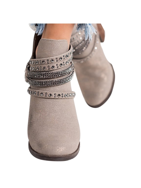 Chic Women'S Ankle Booties With A Twist 2024 Women's European And American ACross Border Coarse Heel High Heel Sleeve Rhinestone Decorative Short Boots Women'S Stylish Short Boots