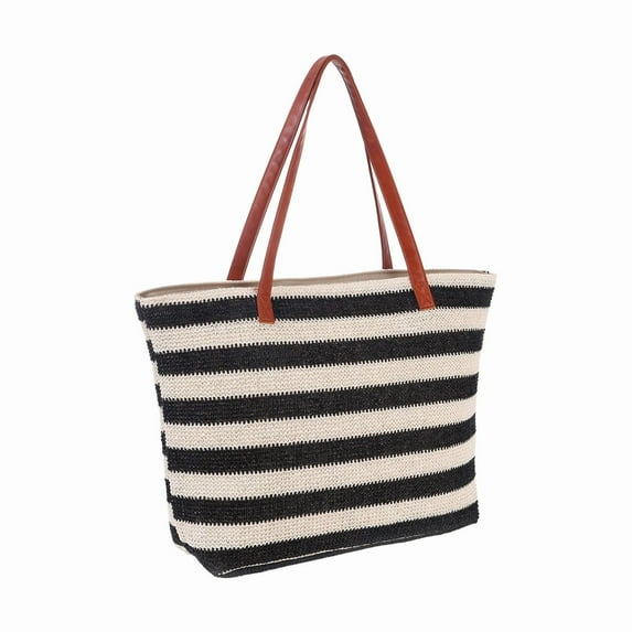 NOKIO Chic Woven Straw Handbags For Women, Vintage Handbags For Women, Large Straw Braided Beach Bag Striped Beach Bag Large Size Outdoor Travel Storage Tote