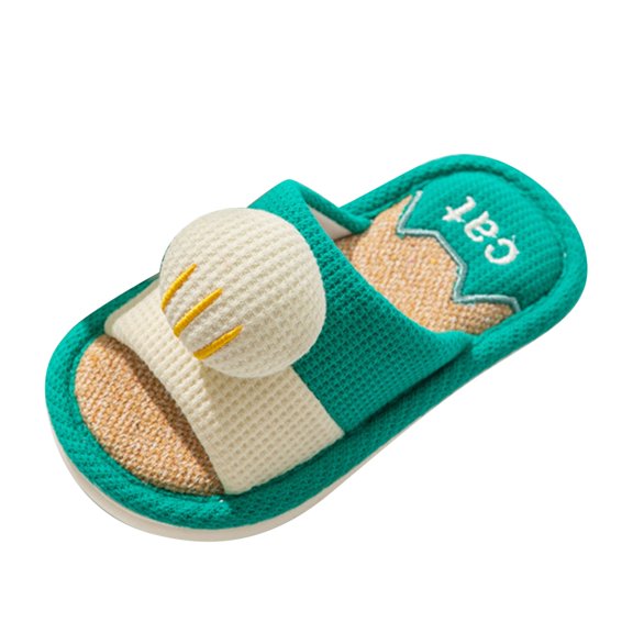 NOKIO Children Girls Linen Loaf Kids Slides Slippers - Cartoon Print House Slippers with Breathable Upper, Non-Slip Wood Floor Sandals for Indoor Comfort & Quick Changes