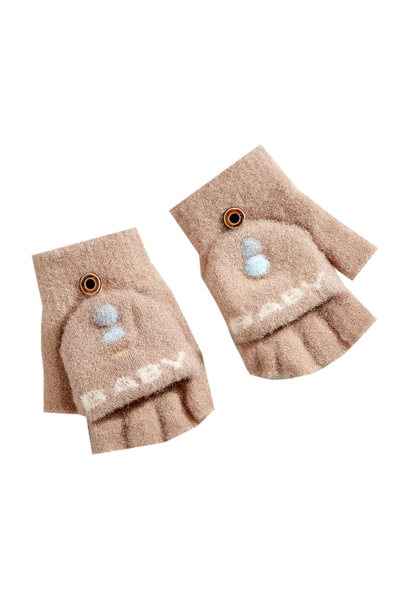 Children'S Half-Finger Knit Gloves With Flap Kids' Convertible Mitten Gloves Toddler Clamshell Gloves Girls Half Finger Cute Winter Thickened Warm Baby Cartoon Thinsulate Kids Gloves