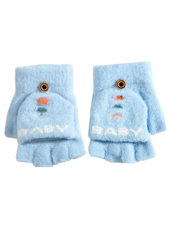 Children'S Half-Finger Knit Gloves With Flap Kids' Convertible Mitten Gloves Toddler Clamshell Gloves Girls Half Finger Cute Winter Thickened Warm Baby Cartoon Thinsulate Kids Gloves