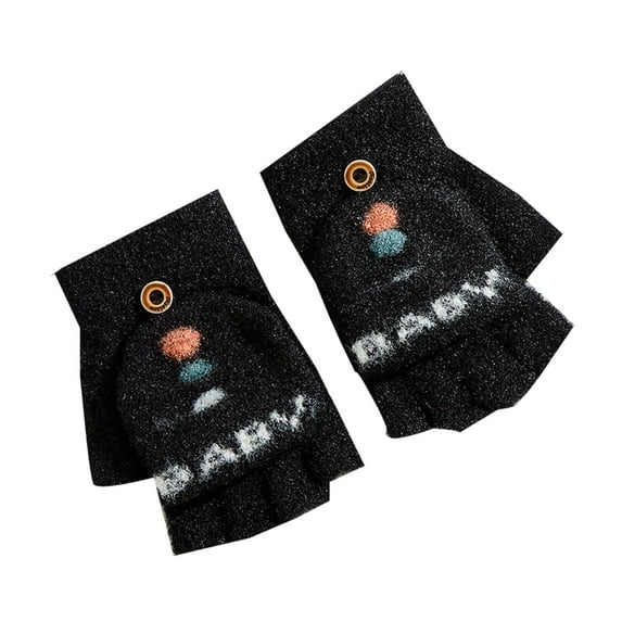 NOKIO Children'S Half-Finger Knit Gloves With Flap Kids' Convertible Mitten Gloves Toddler Clamshell Gloves Girls Half Finger Cute Winter Thickened Warm Baby Cartoon Thinsulate Kids Gloves