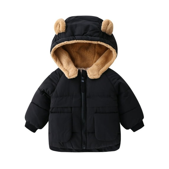 NOKIO Children'S Hooded Coat For Autumn And Winter Boys/Girls Cotton Clothes Solid Color Autumn/Winter Cute Cartoon Hooded Zipper Coat Party Birthday School Girls Winter Jacket