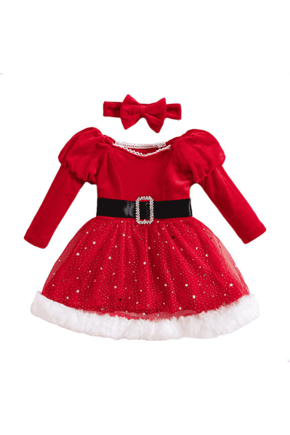 Children'S Long Sleeve Holiday Dress Velvet Christmas Dress For Girls Toddler Girls Children Round Neck Sleeveless Princess Dress Lace Puffy Dresses Party Wedding Prom Dresses