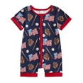 thumbnail image 1 of NOKIO Children'S Playsuit With Zipper, Baby Girl Floral Romper Playsuit, Boys Independence Day Summer Baseball Print Zip Up Bodysuit Short Crawl Suit Kids' Button-Down Onesie, 1 of 5