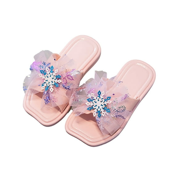 NOKIO Children'S Princess Themed Princess Shoes Children Shoes Fashion Thick Soled Flip Flops Indoor Soft Soled Slippers Can Be Worn Outside Snowflake Butterfly Beach Flip Flops