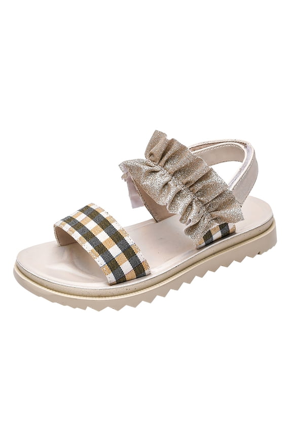 Children'S Sport Sandals Girls' Cute Sandals Kids' Summer Shoes Little/Big Kids Girls Summer Flat Open Toe Sandals Ruffle Striped Pattern Pu Sandals Beach Shoes Daily Shoes