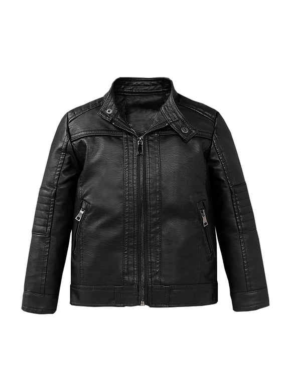 Children'S Trendy Leather Biker Jacket Toddler'S Stylish Faux Leather Coat Winter Coat Fashion Thick Coat Motorcycle Kids Baby jacket Kids' Edgy Pu Motorcycle Jacket