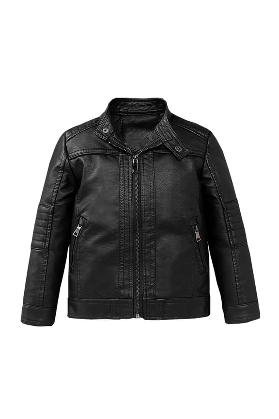 Children'S Trendy Leather Biker Jacket Toddler'S Stylish Faux Leather Coat Winter Coat Fashion Thick Coat Motorcycle Kids Baby jacket Kids' Edgy Pu Motorcycle Jacket