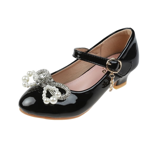 NOKIO Children Shoes Wth Single Shoes Soft Soled Pearl Rhinestone Decorative Single Shoes Student Performance High Heels Shoes Children Leather Shoes Pearl Single Shoes