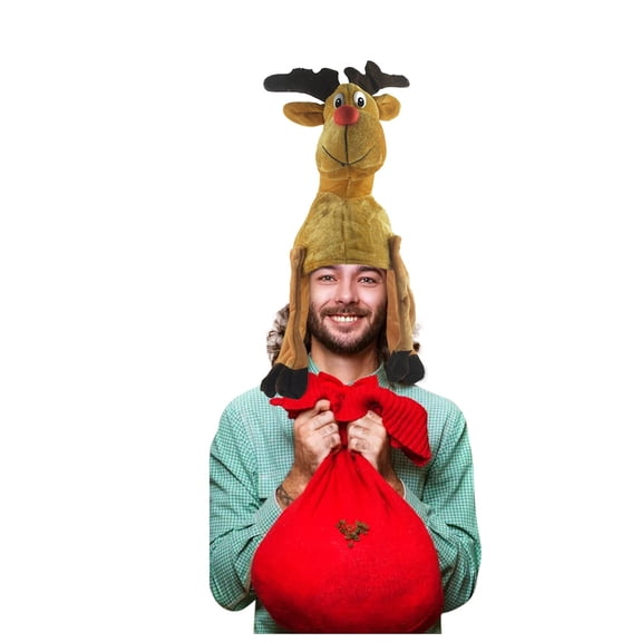 NOKIO Christmas Hat Cute Cartoon Hat Xmas Holiday Hat Unisex Christmas Holiday Christmas Hat for Adult and Child Funny Hats for Festive Party Reindeer Hat