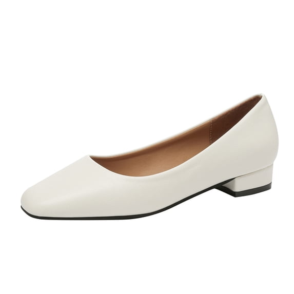 NOKIO Chunky Heels Pumps Ladies Fashion Solid Color Leather Square Toe Shallow Mouth Heel Casual Shoes Comfortable Office Work Pumps for Ladies Female Slip ons