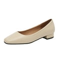 thumbnail image 1 of NOKIO Chunky Heels Pumps Ladies Fashion Solid Color Leather Square Toe Shallow Mouth Heel Casual Shoes Comfortable Office Work Pumps for Ladies Female Slip ons, 1 of 9