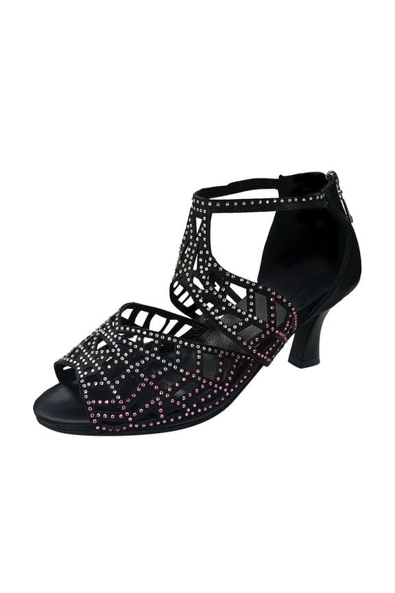 Classic Women'S Slip-On Slides Sandals For Women Zip Back Rhinestone Cutout Open Toe Dance Shoes Heels Flower Rhinestone Flat Sandals Dress Shoes