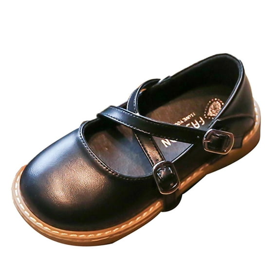 NOKIO Clearence All-Season Double Buckle Mary Jane Shoes - Round Toe Thick/Flat Sole Casual Flats Toddler Girls Everyday Shoes for Playground & Dress-Up