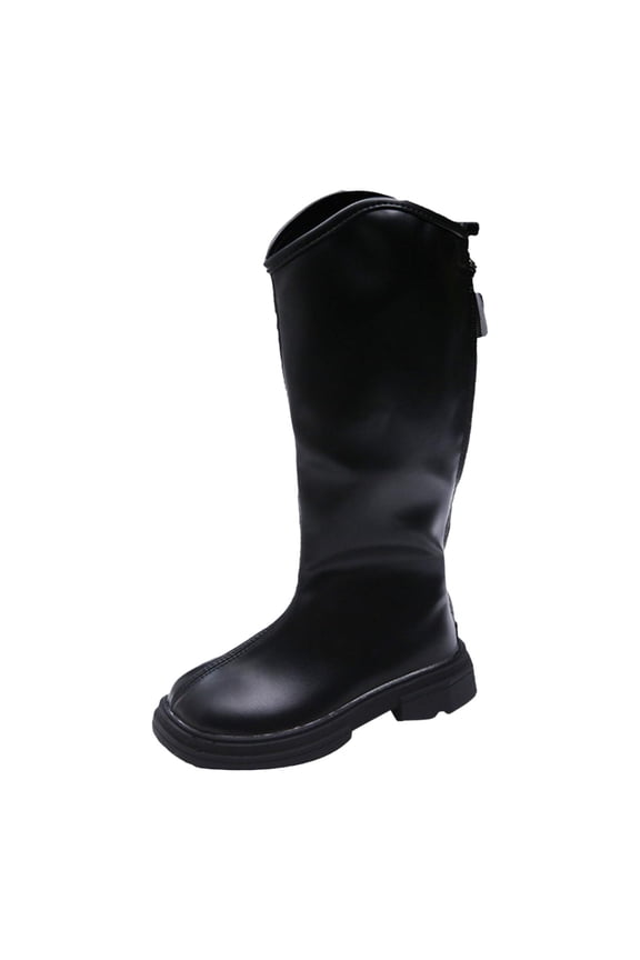 Clearence Black Platform Booties for Toddlers - Front Zipper Non-Slip Cheer Shoes Warm Mary Jane Flats for Outdoor Adventures