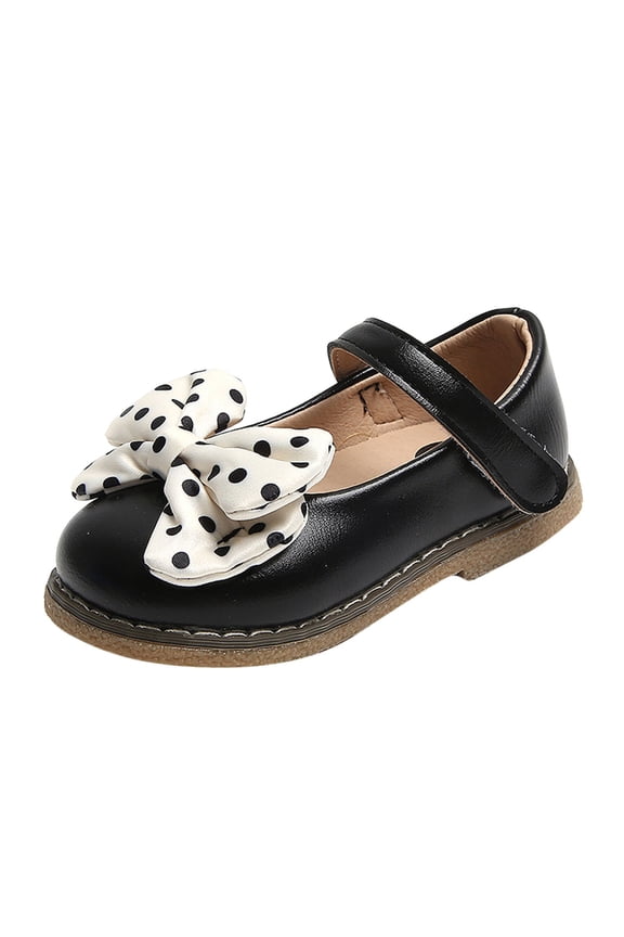 Clearence Hook Loop Mary Jane Shoes for Toddlers - Polka Dot Bow Solid Color Autumn Flats Lightweight Casual Dress Shoes Easy Wear for Preschool & Playdates