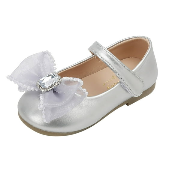 NOKIO Clearence Sparkly Bow Ballet Flats Leather Party School Shoes Breathable Round Toe Thick Sole Dress Shoes with Adjustable Buckle Girls Toddler to Big Kids